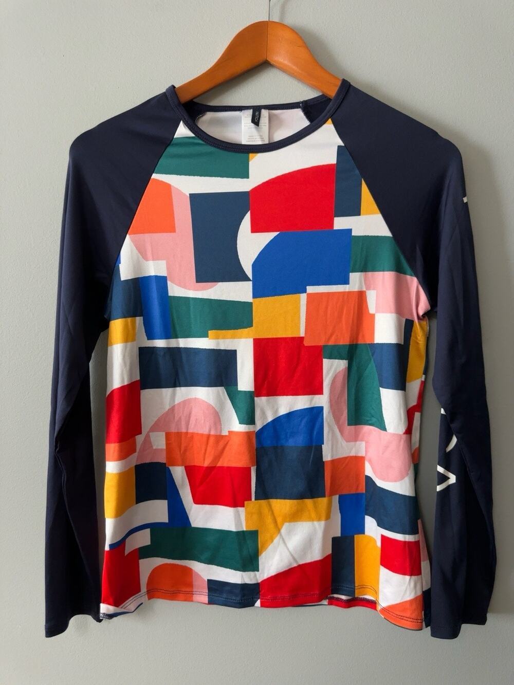Nautica Competition Womens Small Performance Top Geometric Colorblock LS Shirt
